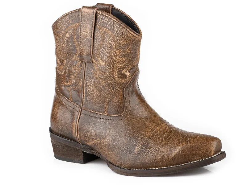 women's cowboy boots with elastic sidesRoper Womens Dusty Burnished Brown Leather Cowboy Boots