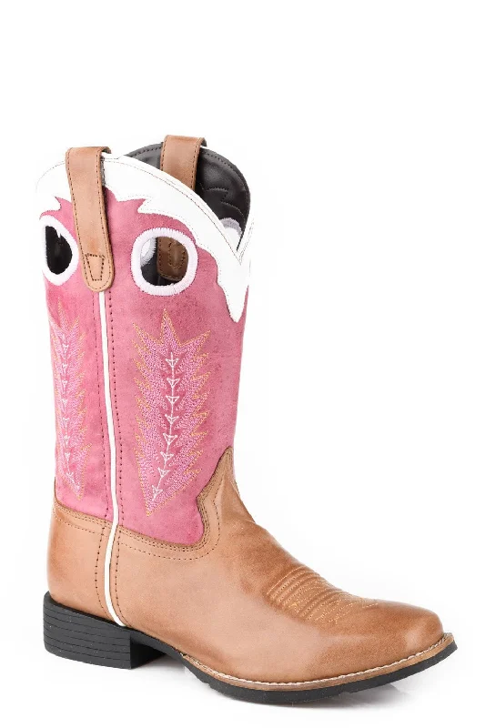 women's cowboy boots with high heelRoper Womens James Tan/Pink Leather Cowboy Boots