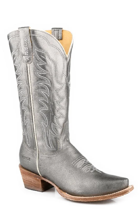 women's cowboy boots in brownRoper Womens Layla Silver Leather Crackle Cowboy Boots