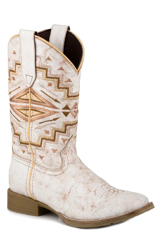 women's cowboy boots with cutoutsRoper Womens Monterey Aztec White Leather Cowboy Boots