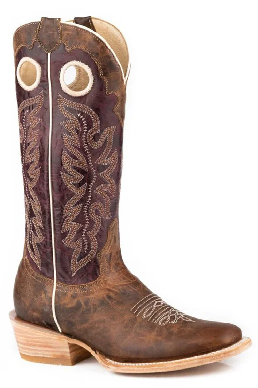 women's short cowboy bootsRoper Womens Ride Em Cowgirl Brown/Purple Leather Cowboy Boots