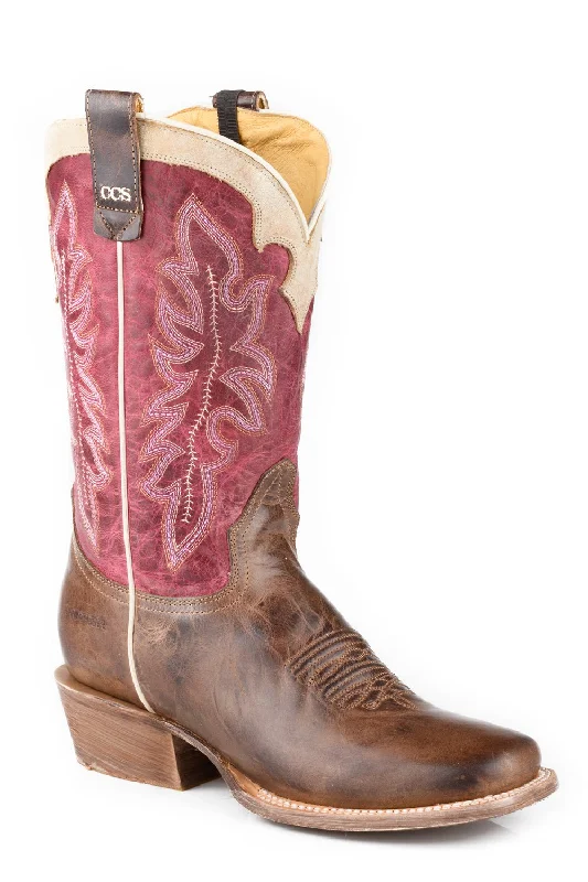 women's cowboy boots with fringeRoper Womens Ride Em Cowgirl CCS Brown/Purple Leather Cowboy Boots