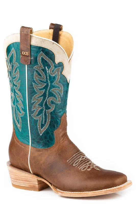 women's cowboy boots with metallic accentsRoper Womens Ride Em Cowgirl CCS Tan/Turquoise Leather Cowboy Boots