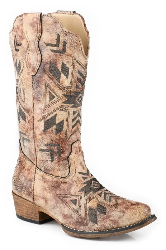 women's cowboy boots for dancingRoper Womens Riley Aztec Vintage Tan Faux Leather Cowboy Boots