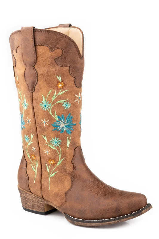 women's cowboy boots for workRoper Womens Riley Blossom Brown Faux Leather Cowboy Boots