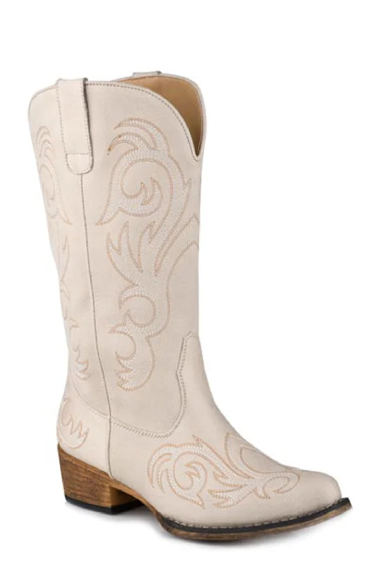 women's cowboy boots with lace-up detailRoper Womens Riley Creme Faux Leather Cowboy Boots