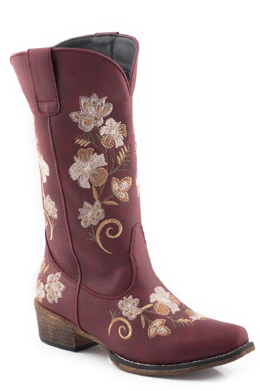 women's cowboy boots with metallic accentsRoper Womens Vintage Wine Faux Leather Riley Floral Cowboy Boots 9.5