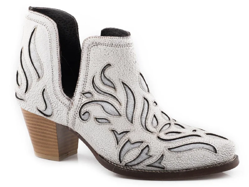 women's cowboy boots with bucklesRoper Womens White Leather Rowdy Glitz Ankle Boots 9