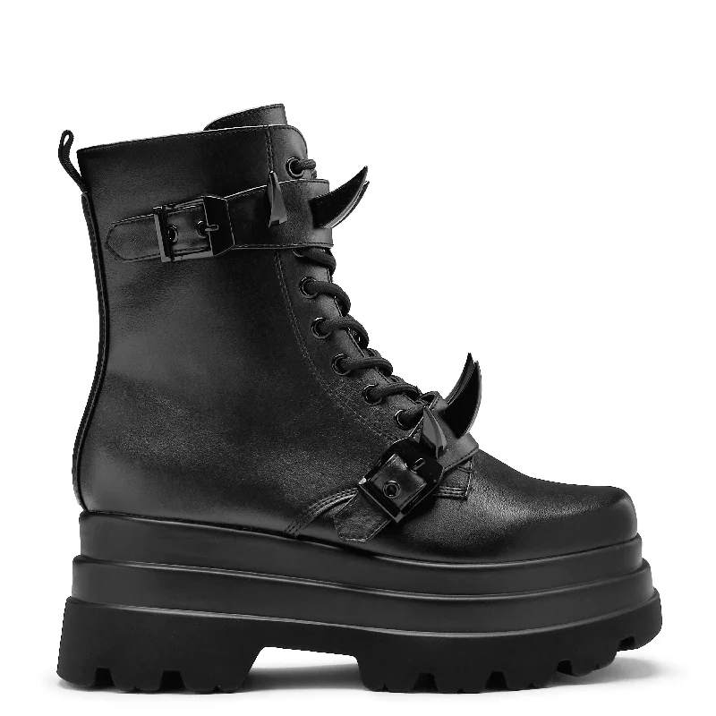 women's ankle boots for petite womenSantoku Trident Spike Platform Boots - Black