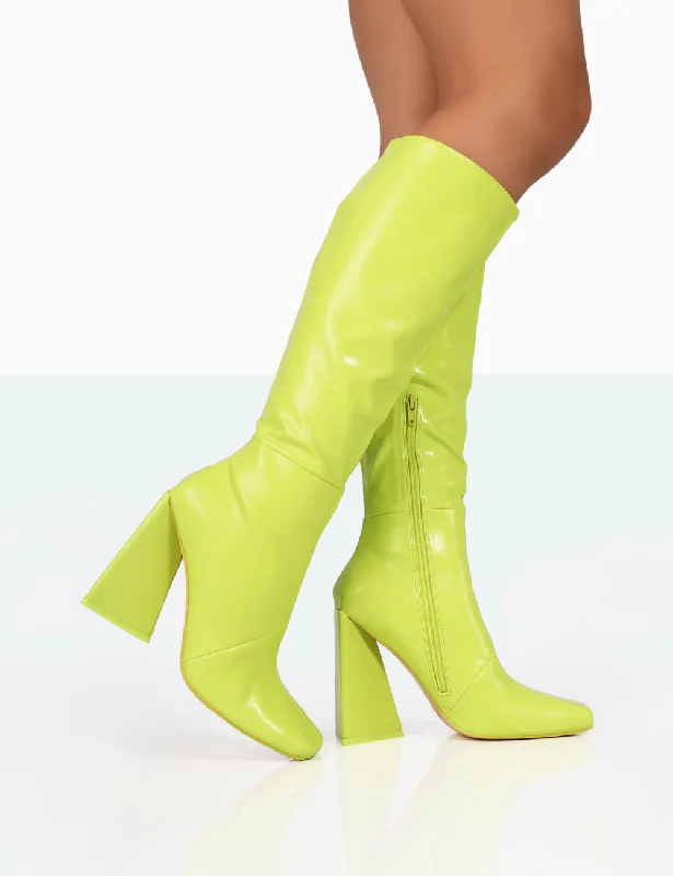 women's over-the-knee heeled bootsSenna Lime Pu Knee High Block Heel Boots