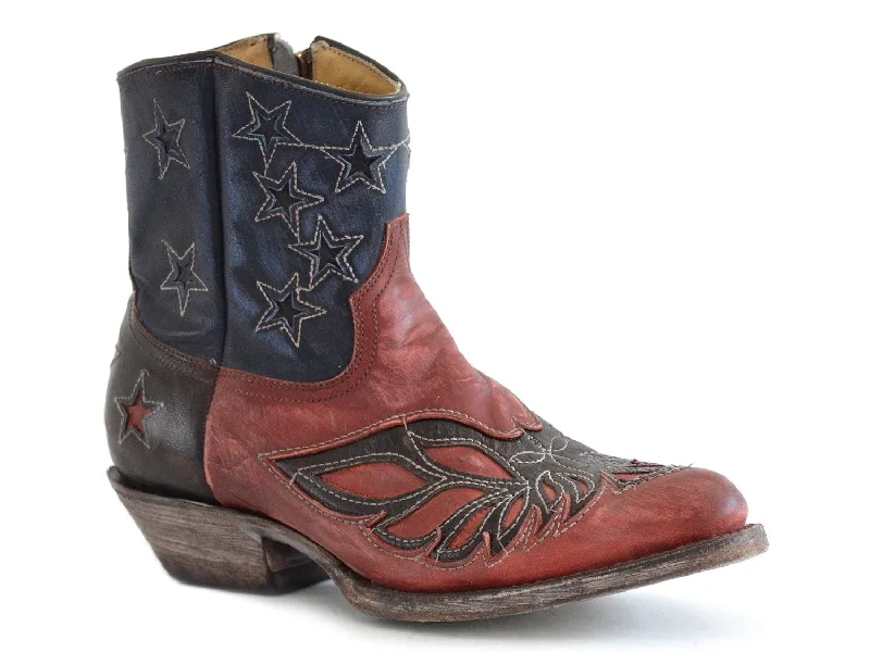 women's cowboy boots with pull strapsStetson Womens Birdie Blue Goat Leather Cowboy Boots 10.5