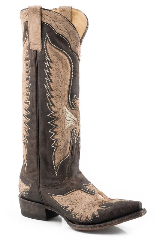 women's cowboy boots for everyday wearStetson Womens Lottie Brown/Tan Leather Cowboy Boots