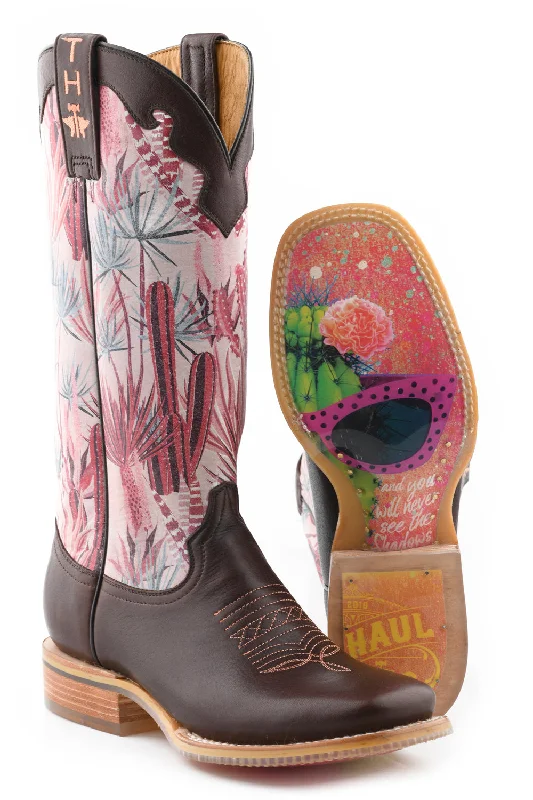 women's vintage cowboy bootsTin Haul Womens Pinktalicious Brown Leather Cowboy Boots 9.5