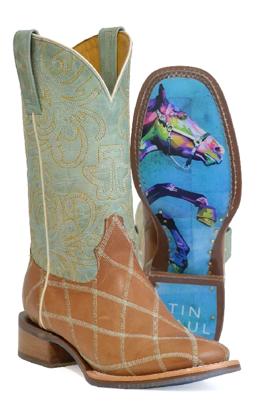 women's cowboy boots for concertsTin Haul Womens Rhapsody Mint/Gold Leather Cowboy Boots