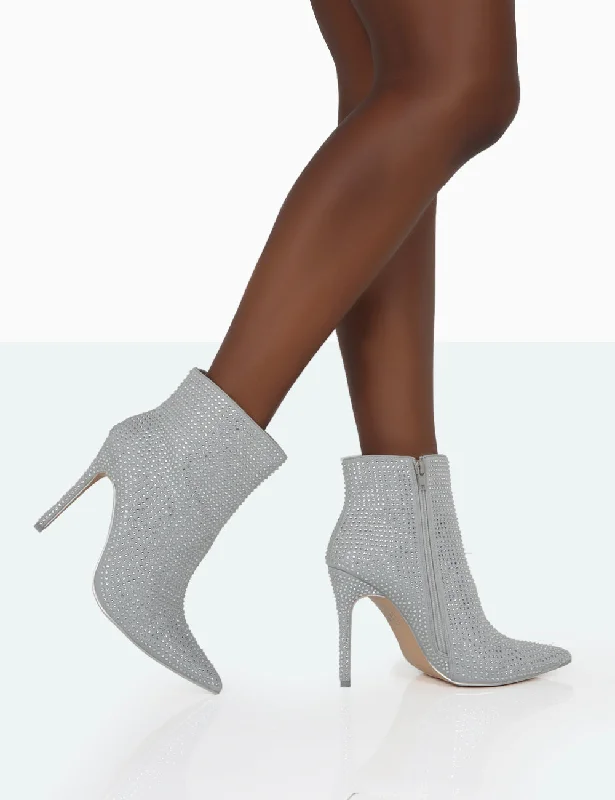 stiletto heeled boots for womenVerona Wide Fit Silver Sparkly Diamante Stiletto Ankle Boots