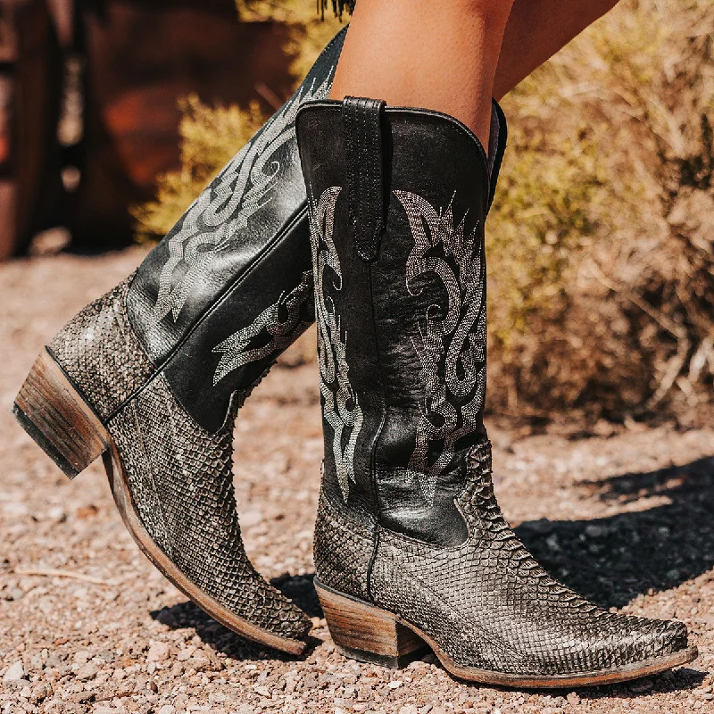 women's snake print western bootsWoodland - Grey Python Multi