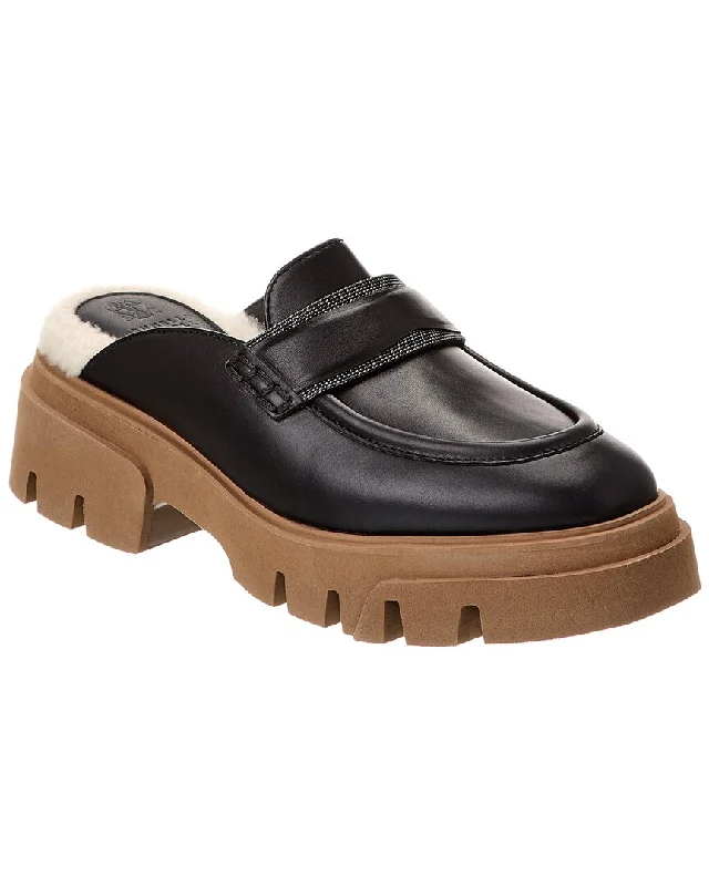 men's mules for daily wearBrunello Cucinelli Leather Platform Mule