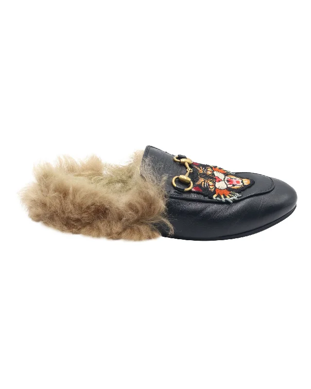 men's mules for winterGucci Princetown slippers with Angry Cat Appliqué in Black Leather