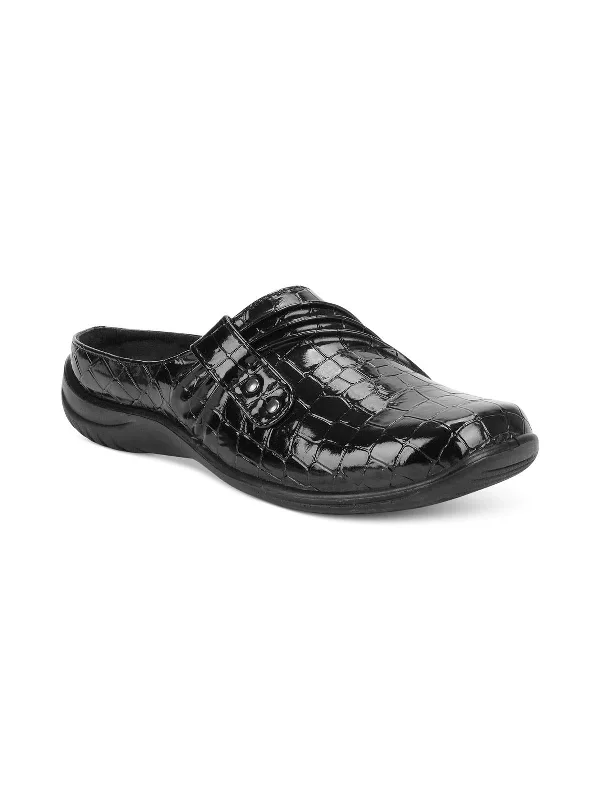 men's mules with metallic finishHolly Womens Faux Leather Stretch Mules