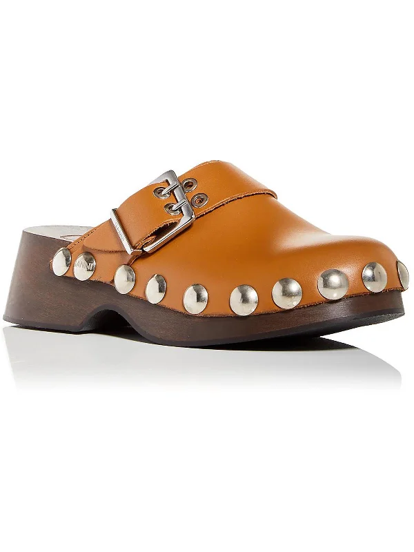 men's mules in brown leatherRetro Womens Leather Studded Mules