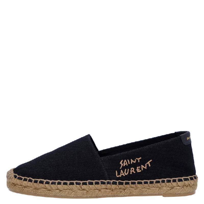 men's mules for wide feetSaint Laurent Embroidered Espadrilles In Canvas Black