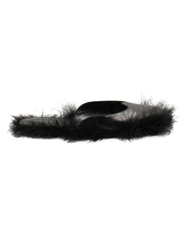 men's mules for springSimone Rocha Fur-Trimmed Slides in Black Leather