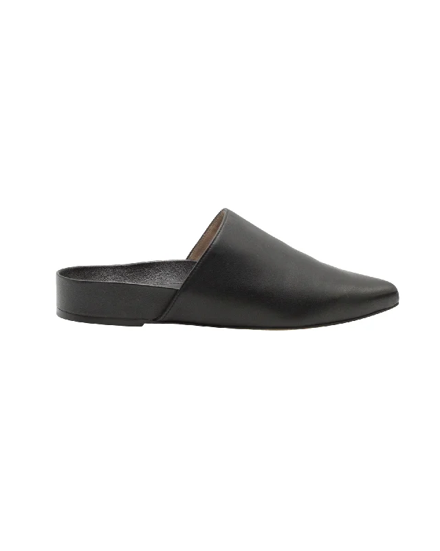 men's mules for outdoor showersStuart Weitzman Flat Mules in Black Leather