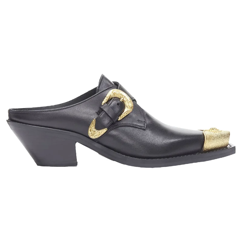 men's mules for dancingVersace Leather Gold Medusa Toe Western Buckle Cuban Mule