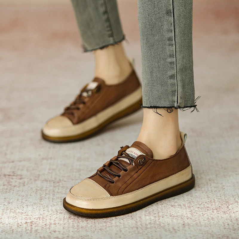 Men's casual shoes with a low - profile designWomen Leather Color Matching Soft Casual Shoes