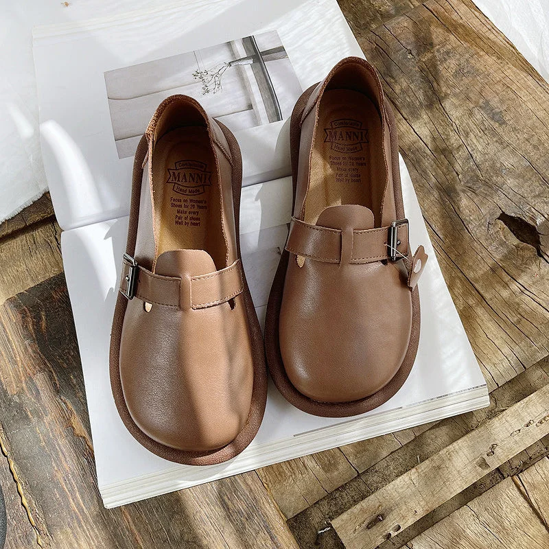 Loafers - style men's casual shoes for a relaxed vibeWomen Retro Buckled Leather Casual Shoes