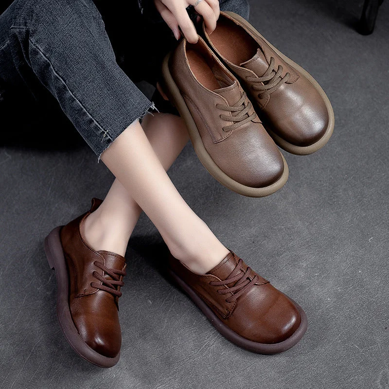 Men's casual shoes with a geometric patternWomen Retro Solid Soft Leather Casual Shoes