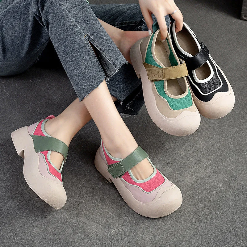 Men's casual shoes with a geometric patternWomen Stylish Patchwork Leather Lug Sole Casual Shoes