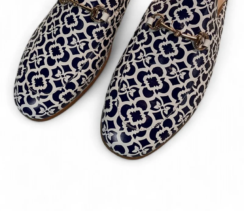 men's velvet mulesWomen's Printed Mules In Blue And White